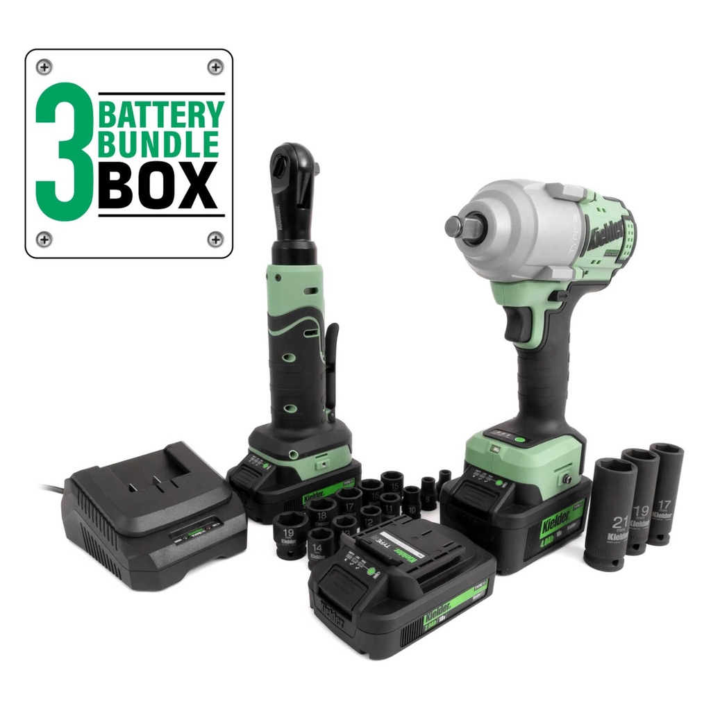 Kielder TYPE18 Mid-Torque Impact Wrench, Compact Ratchet & Batteries