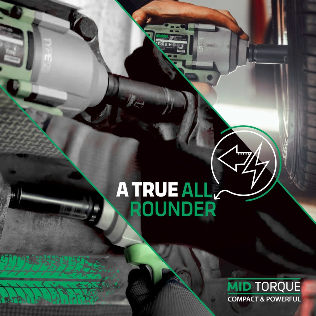 Kielder TYPE18 Mid-Torque Impact Wrench, Compact Ratchet & Batteries