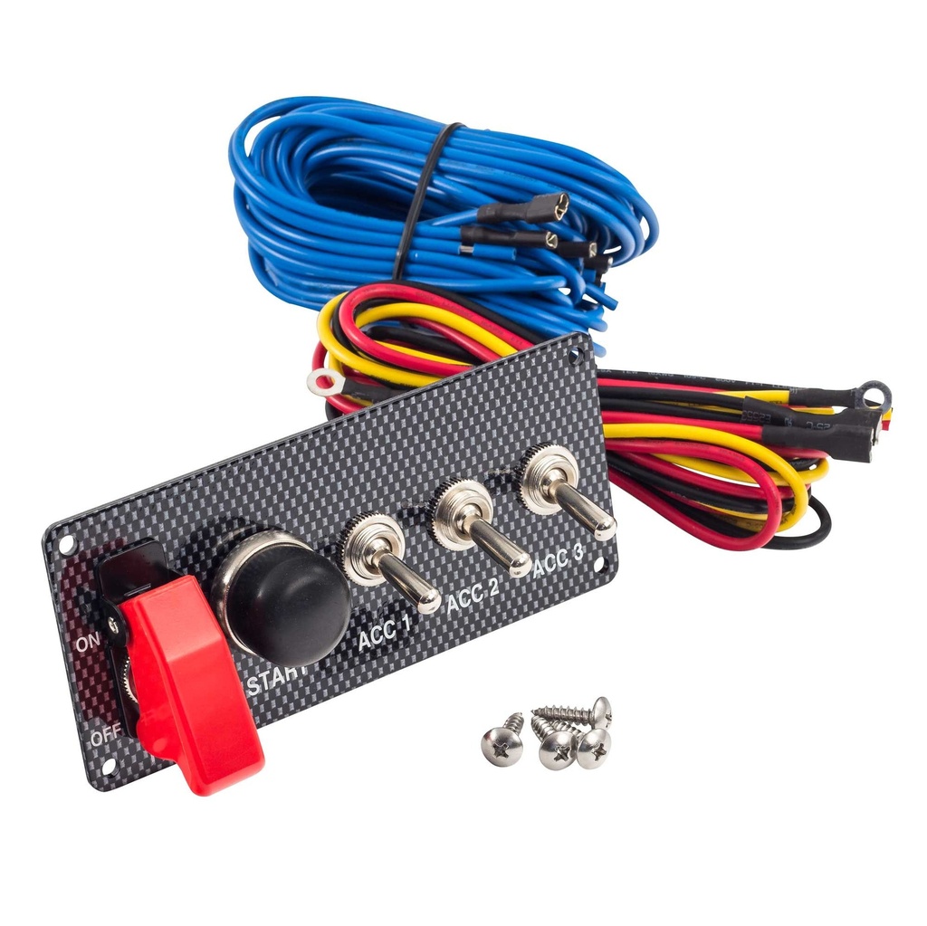 Grayston Carbon Effect Starter Switch Panel With 3 Accessory Switches