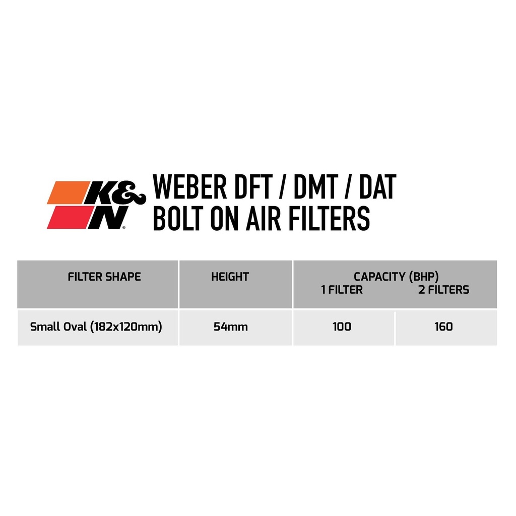 K&N Filters Weber DFTM/DFTH/DMTE/DMTR/DMTL /DMTE/DATR/DAT Bolt On Air Filter