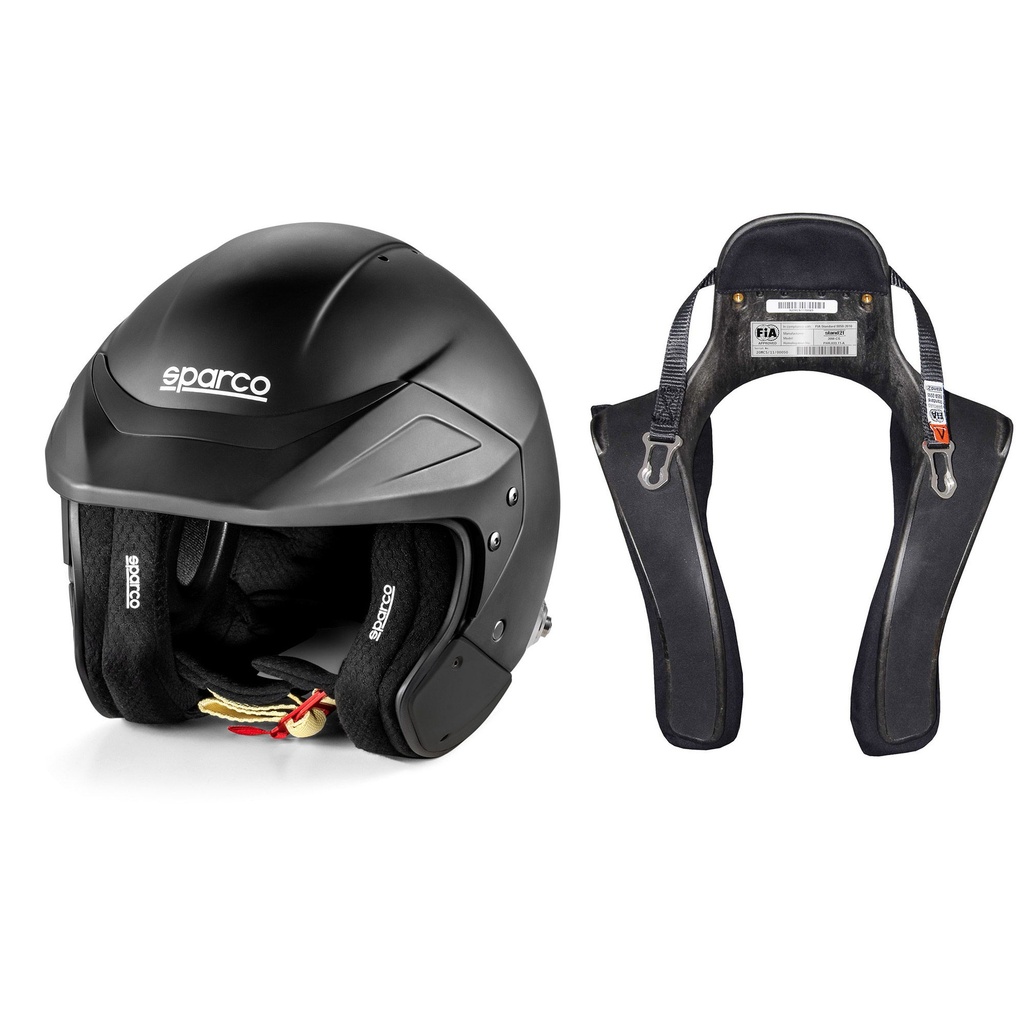 Sparco Flux RJ Helmet & Stand21 Club Series FHR Device Package