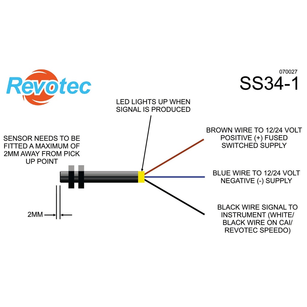 Revotec Electronic Speed Sensor To Suit Revotec, Racetech & Smiths Speedometers
