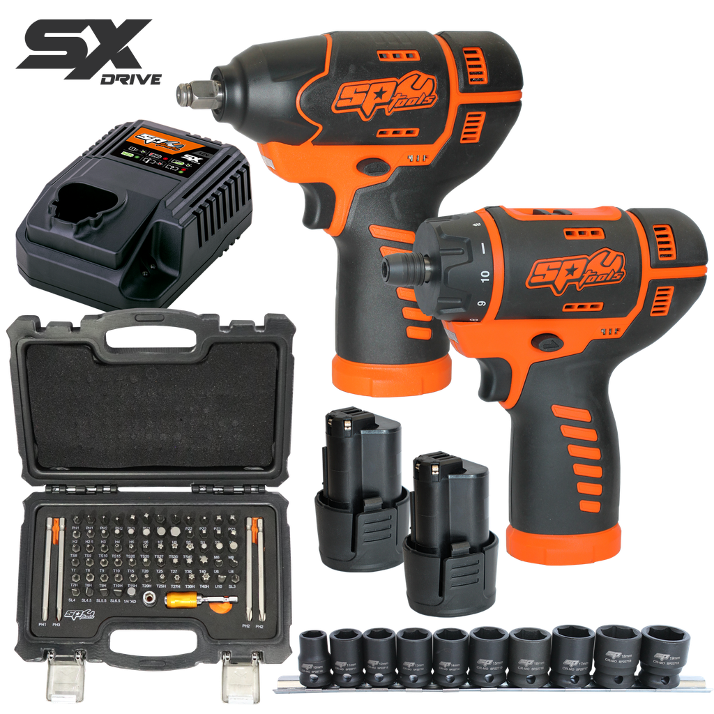 CORDLESS - 12V 3/8"DR/SCREWDRIVER COMBO - 2.5AH X2 BATTERIES & CHARGER  - SX DRIVE