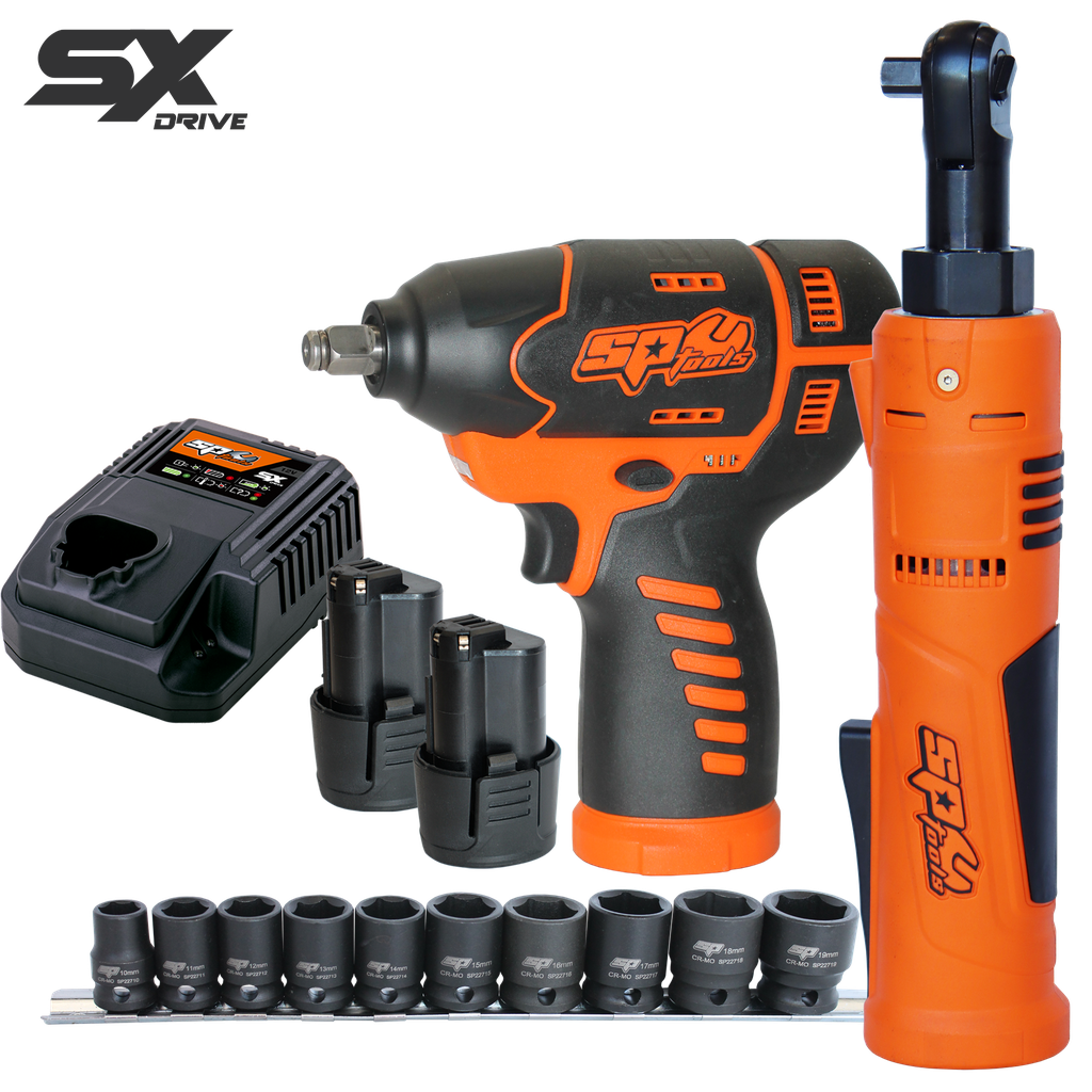 CORDLESS - 12V 3/8"DR MECHANICS POWER WRENCH COMBO - 2.5AH X2 BATTERIES & CHARGER - SX DRIVE