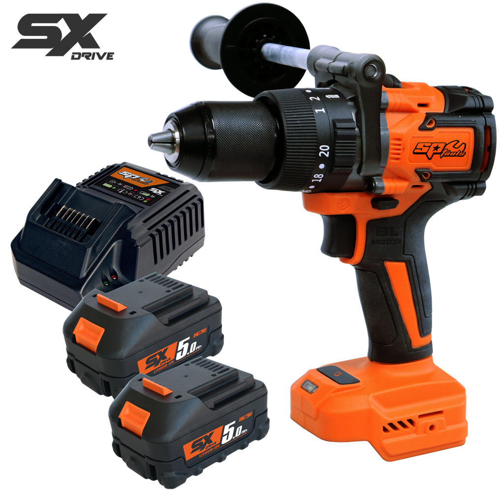 CORDLESS - 18V HAMMER DRILL/DRIVER BRUSHLESS - 5.0AH X2 BATTERIES & CHARGER - SX DRIVE