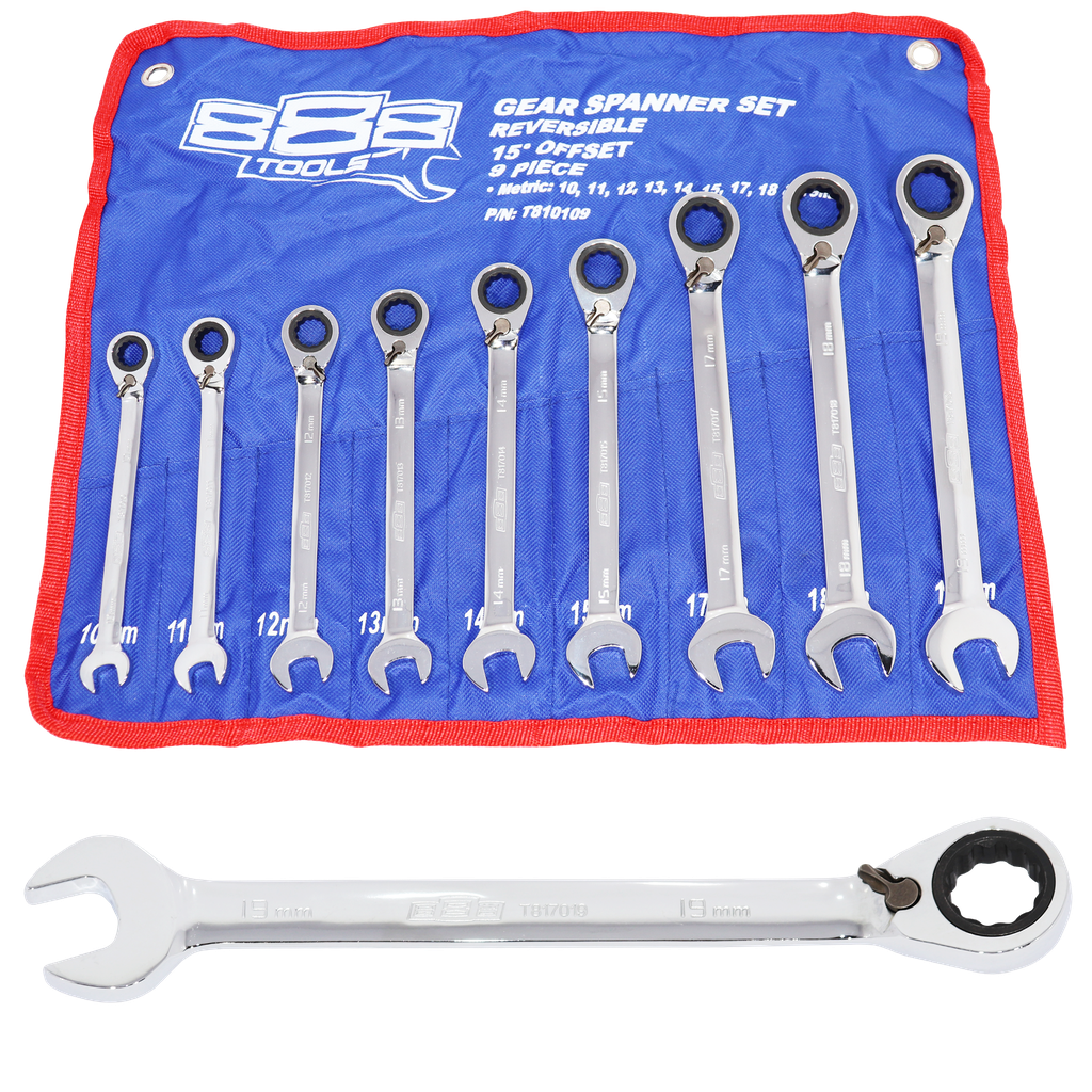 [T810109] SPANNER SET - ROE GEARDRIVE REVERSIBLE METRIC 9PC