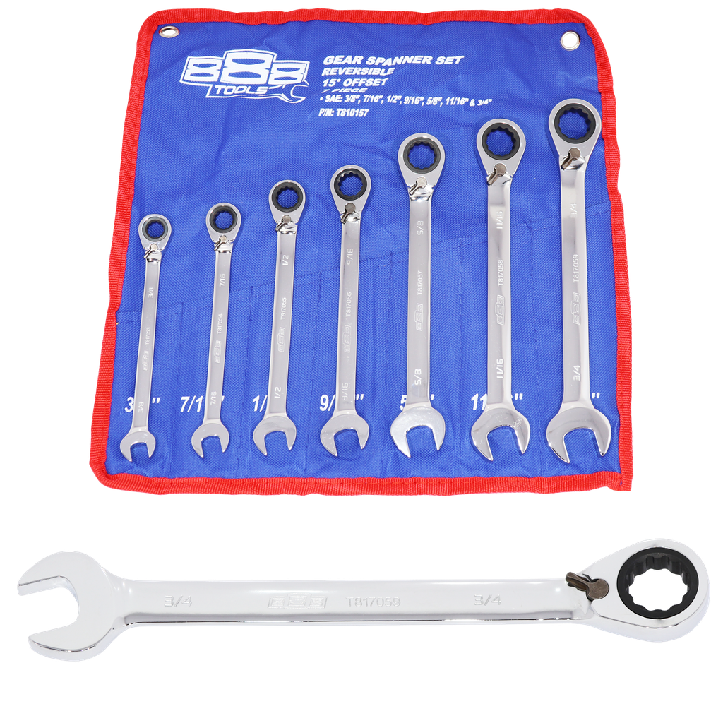 [T810157] SPANNER SET - ROE GEARDRIVE REVERSIBLE SAE 7PC
