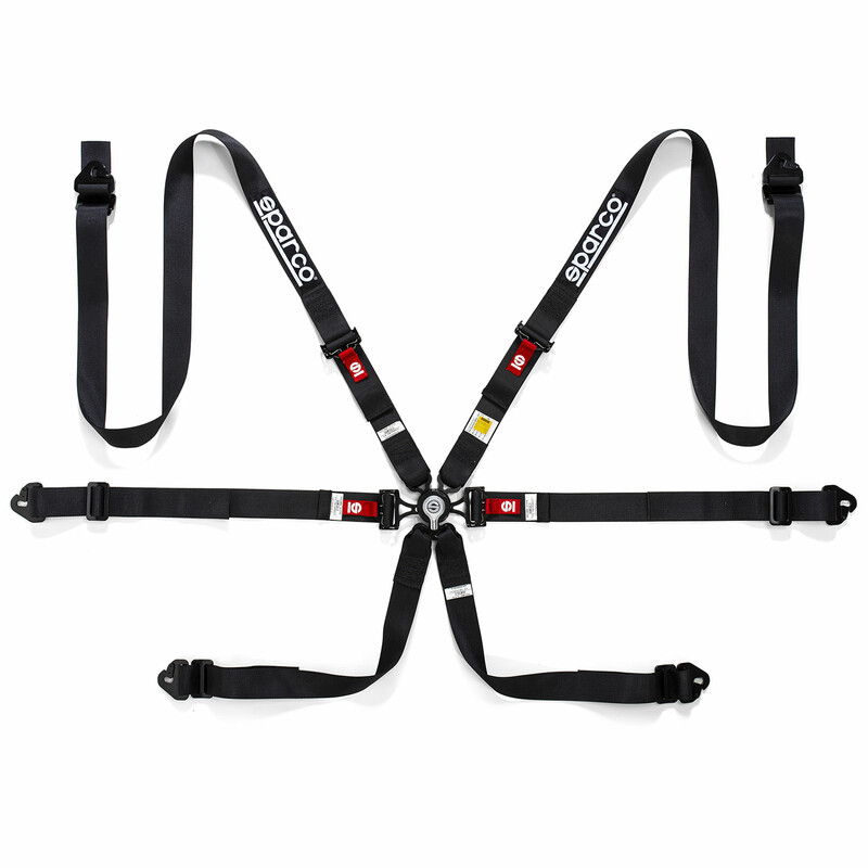 [SQH4834HPDBLK] Sparco Harness - 6P Steel Adjustors - 2"HANS (Black)
