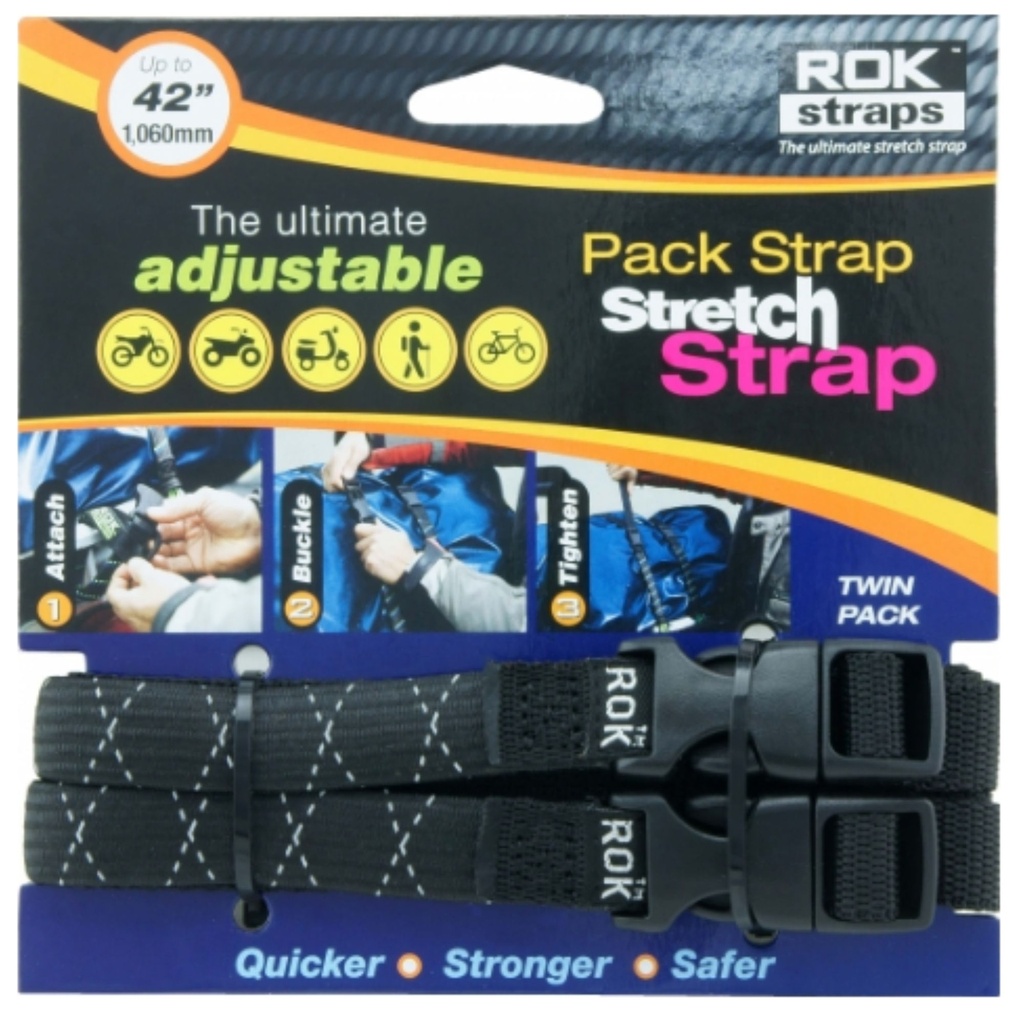 [5001025-3614458] Rok Motorcycle Adjustable Stretch Strap Set (450 - 1500 x 25mm, Motorcycle Adjustable Straps, Black)