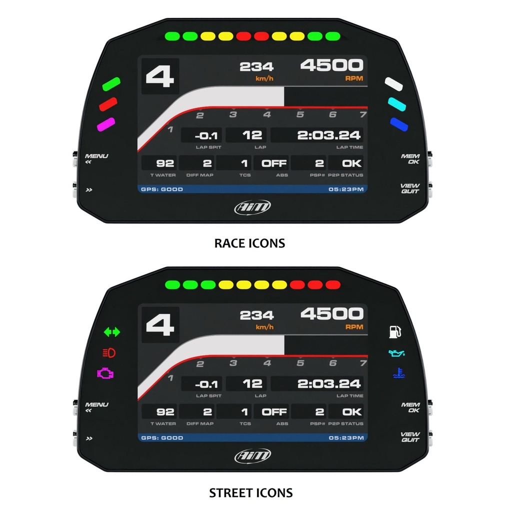 [1138043-1930831] AIM MXS 1.3 Strada Dash (5" Colour TFT Display) (CAN, Race Icons)