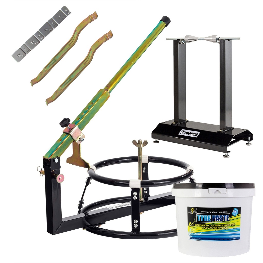 Warrior DIY Motorcycle Tyre Fitting Package 6 - Changer/Levers/Balancer/Paste/Weights