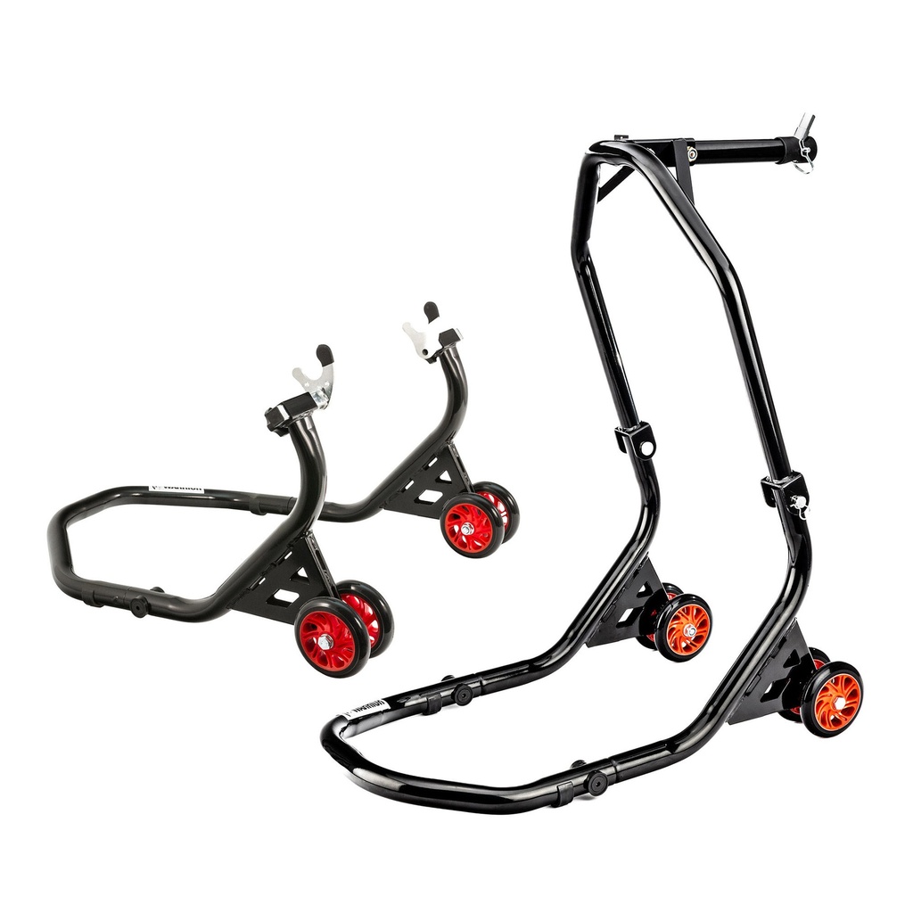Warrior 4 Wheel Motorcycle Racing Head Paddock Stand & Rear Paddock Stand Bundle