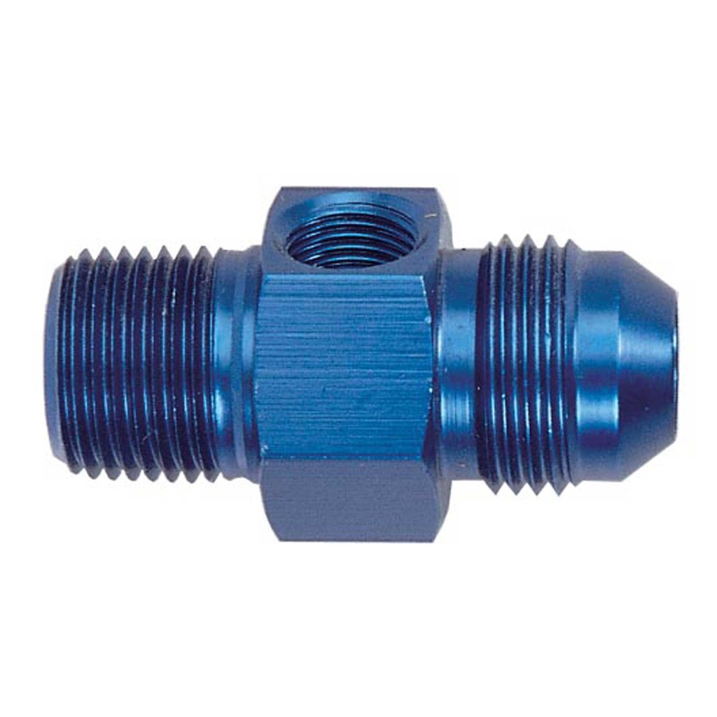 [370059-1604266] Goodridge JIC Male To NPT Male Adaptor With 1/8 NPT Female Take Off (-08 Male To 1/4 Inch NPT)