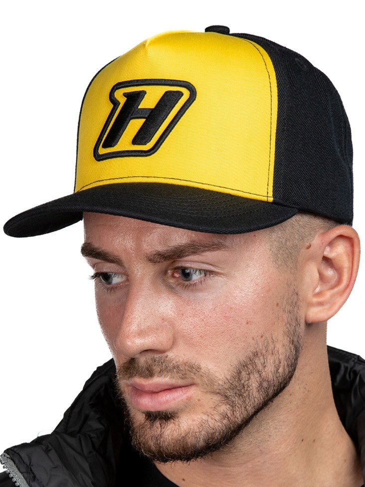 Haltech Snapback Cap - Yellow with H logo Size: One size fits all.