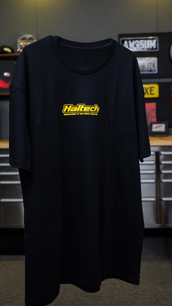 Haltech Classic T-Shirt - Black with Yellow Logo Size: L