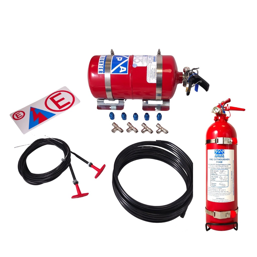 SPA Design Fire Fighter Mechanical Fire Extinguisher 4.0 & 2.4Ltr Rally Package