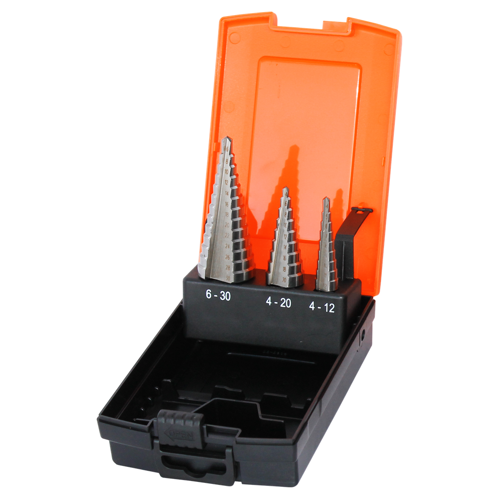 CUTTING TOOLS - HSS STEP DRILL BITS HIGH SPEED STEEL METRIC - 3PC SET