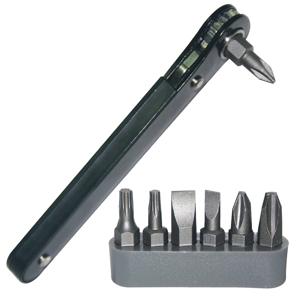 BIT SET - SLOTTED/PHILLIPS/TORX 1/4"DR HEX RATCHET - 8PC SET