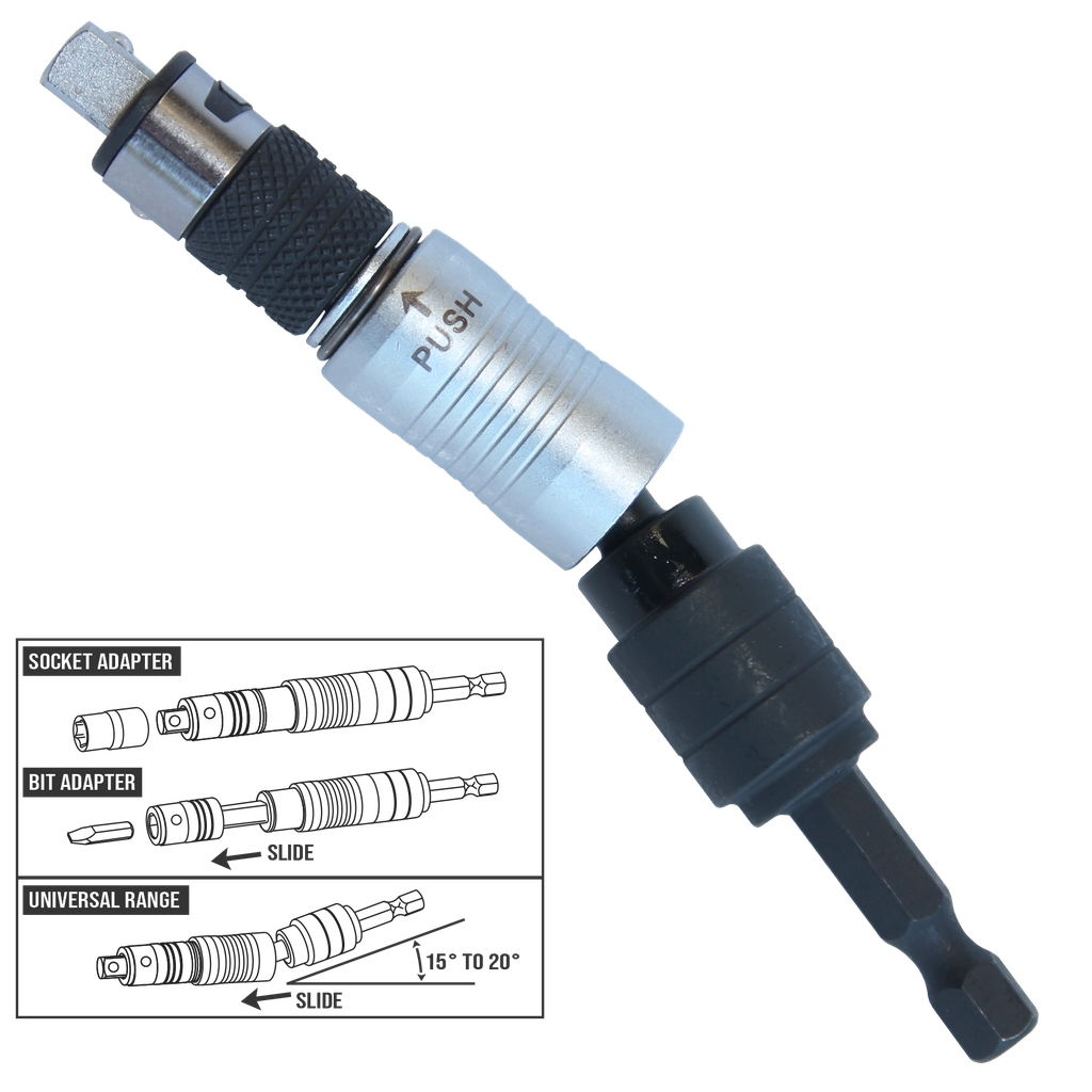 BIT SET - QUICK CHANGE SOCKET TO BIT UNIVERSAL - 1/4"DR & 1/4" HEX