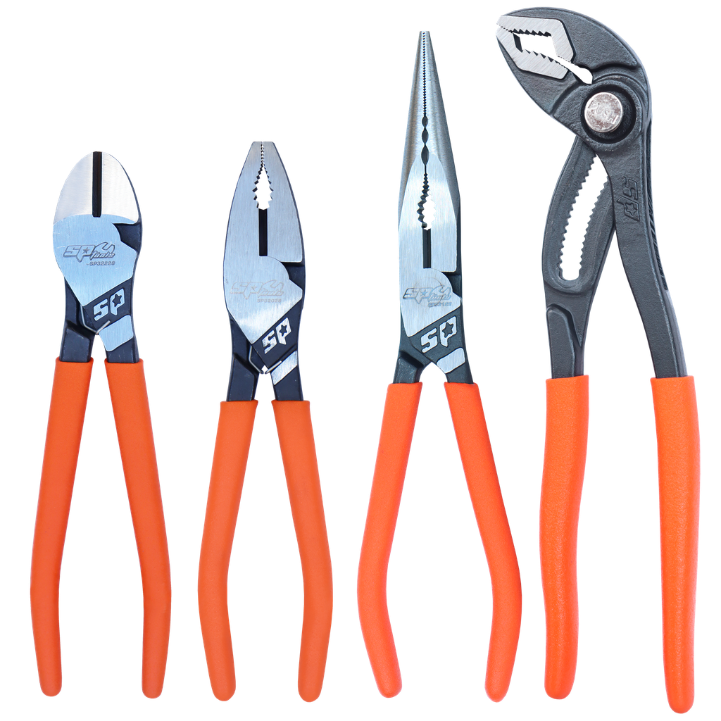 PLIERS & CUTTERS - 4PC SET - COMBINATION + LONG NOSE + CUTTERS + WATER PUMP
