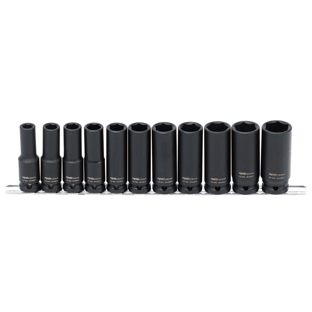 [SP20360] SOCKET RAIL IMPACT 1/2"DR DEEP 6PT 11PC METRIC