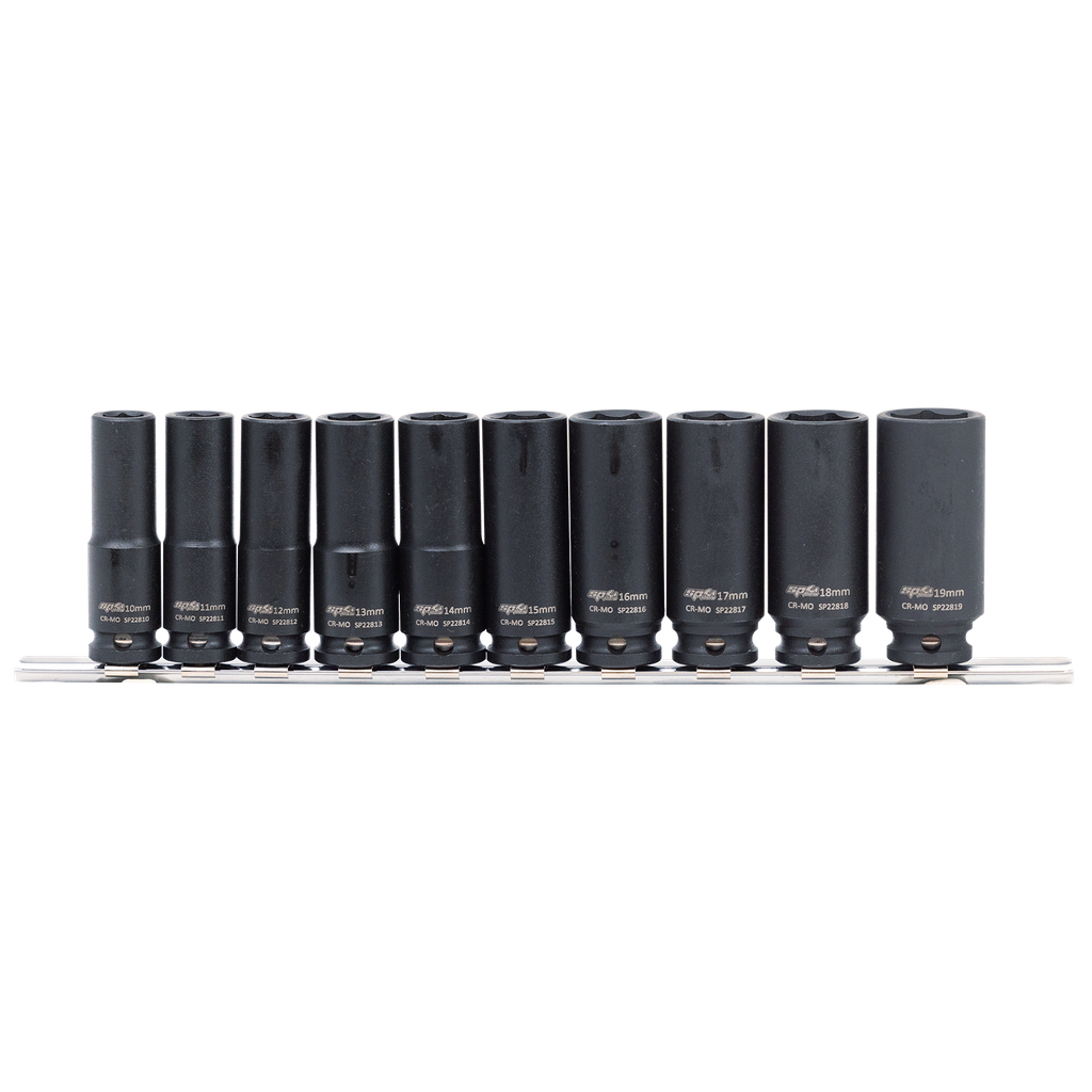 SOCKET RAIL IMPACT 3/8DR DEEP 6PT 10PC METRIC