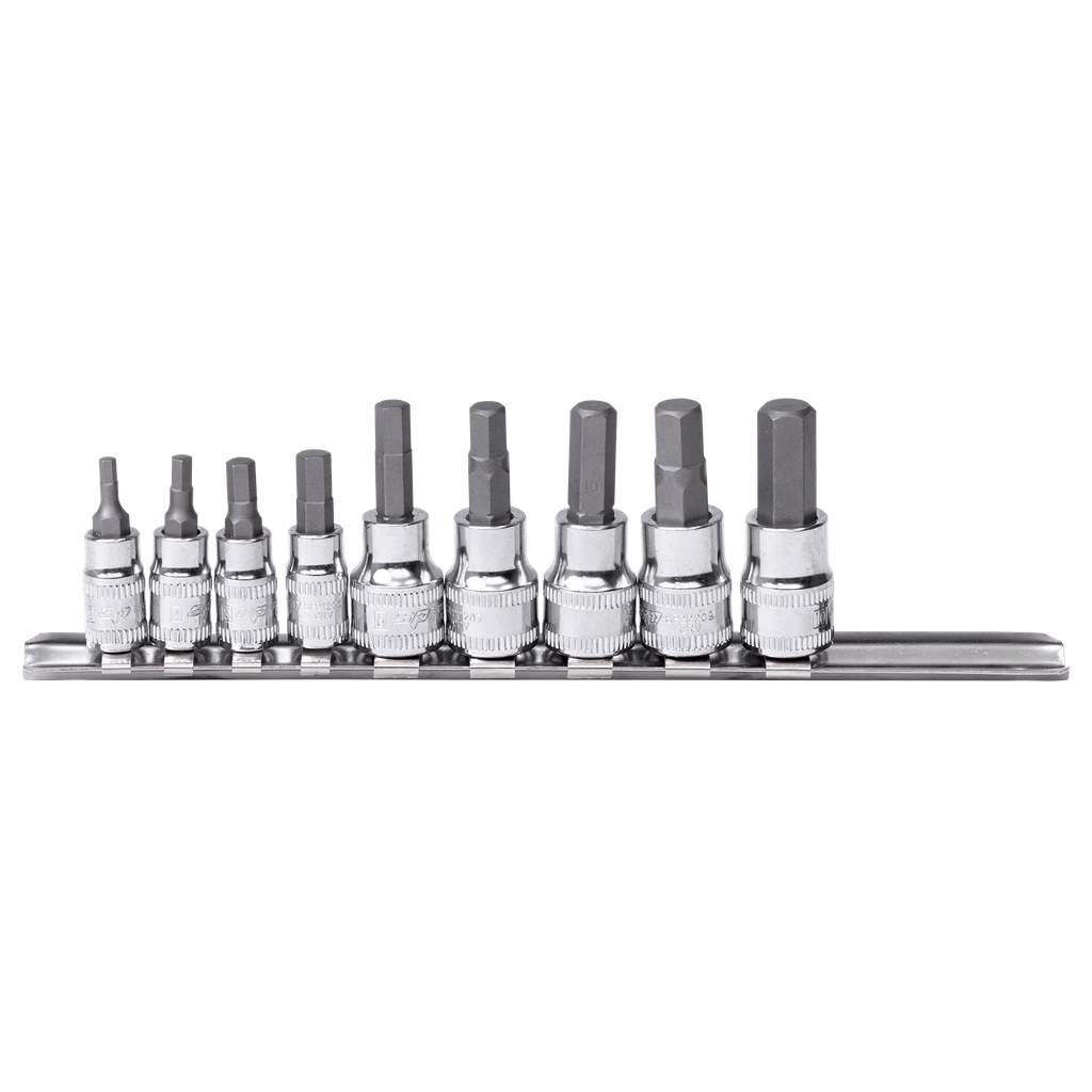 SOCKET RAIL 1/4" & 3/8"DR 9PC INHEX METRIC