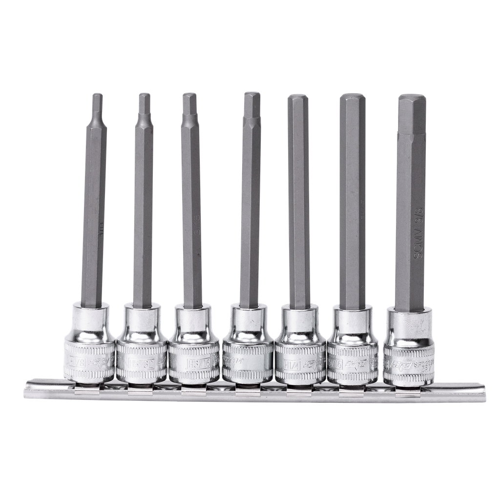 SOCKET RAIL - 3/8" DR 100MM SAE INHEX BIT 7PC SET