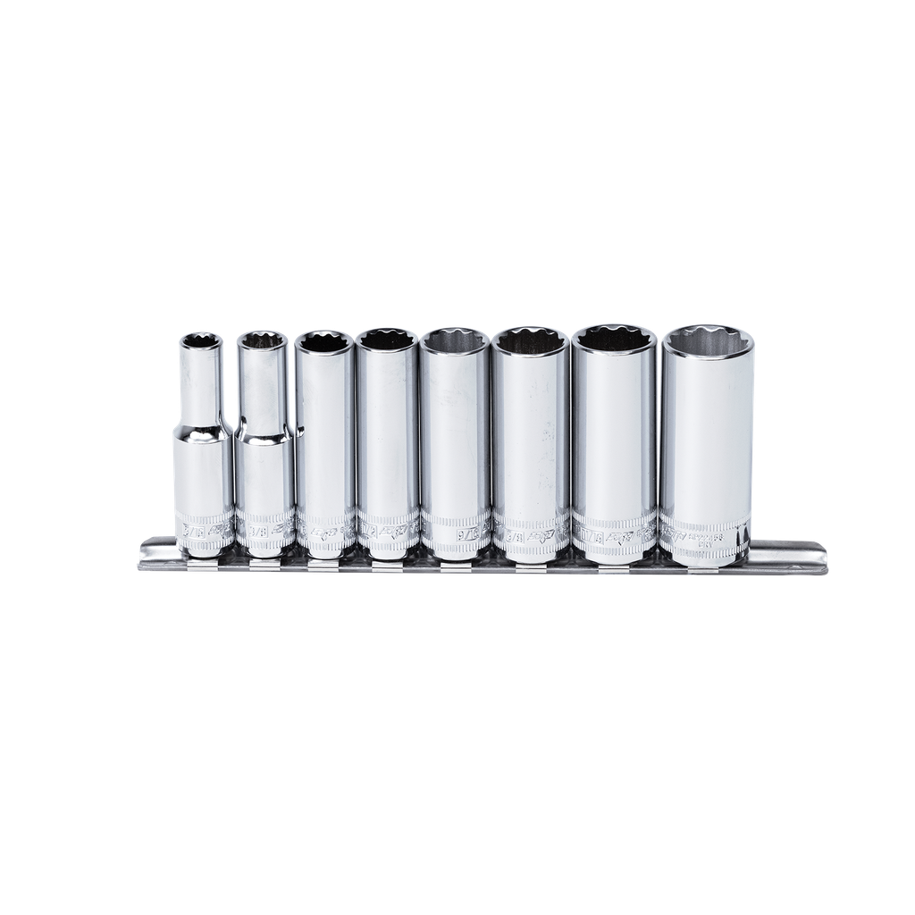 SOCKET RAIL - 3/8DR DEEP 12PT 8PC SAE