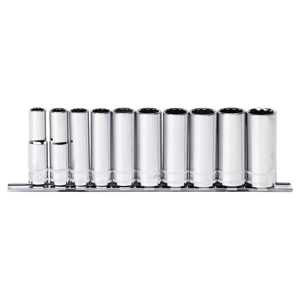 SOCKET RAIL - 3/8DR DEEP 12PT 10PC METRIC