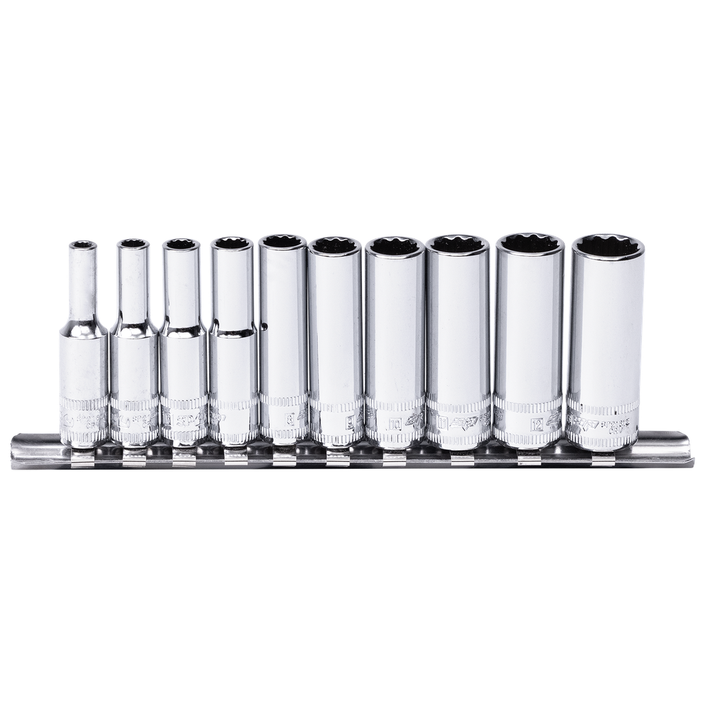 SOCKET RAIL - 1/4DR 12PT 10PC METRIC DEEP