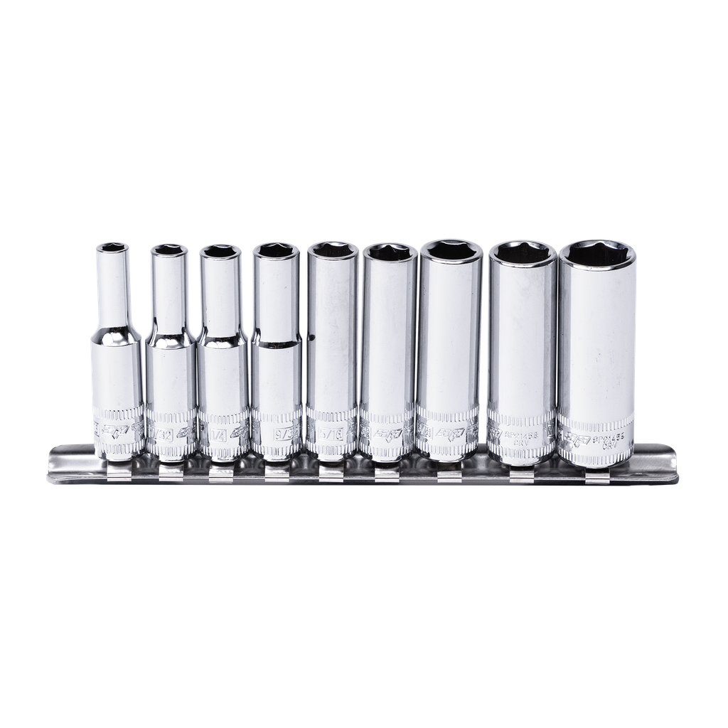 SOCKET RAIL - 1/4DR 6PT DEEP 9PC SAE