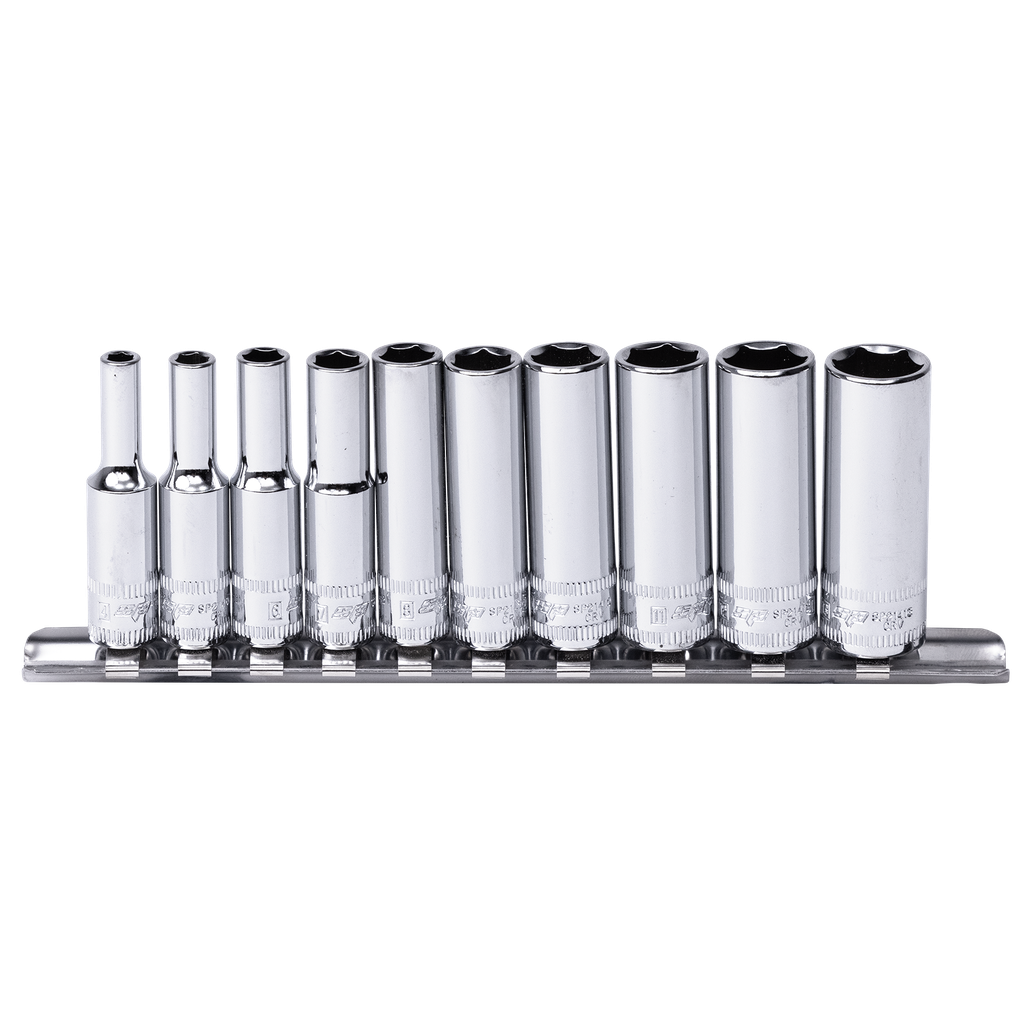 SOCKET RAIL - 1/4DR 6PT DEEP 10PC METRIC