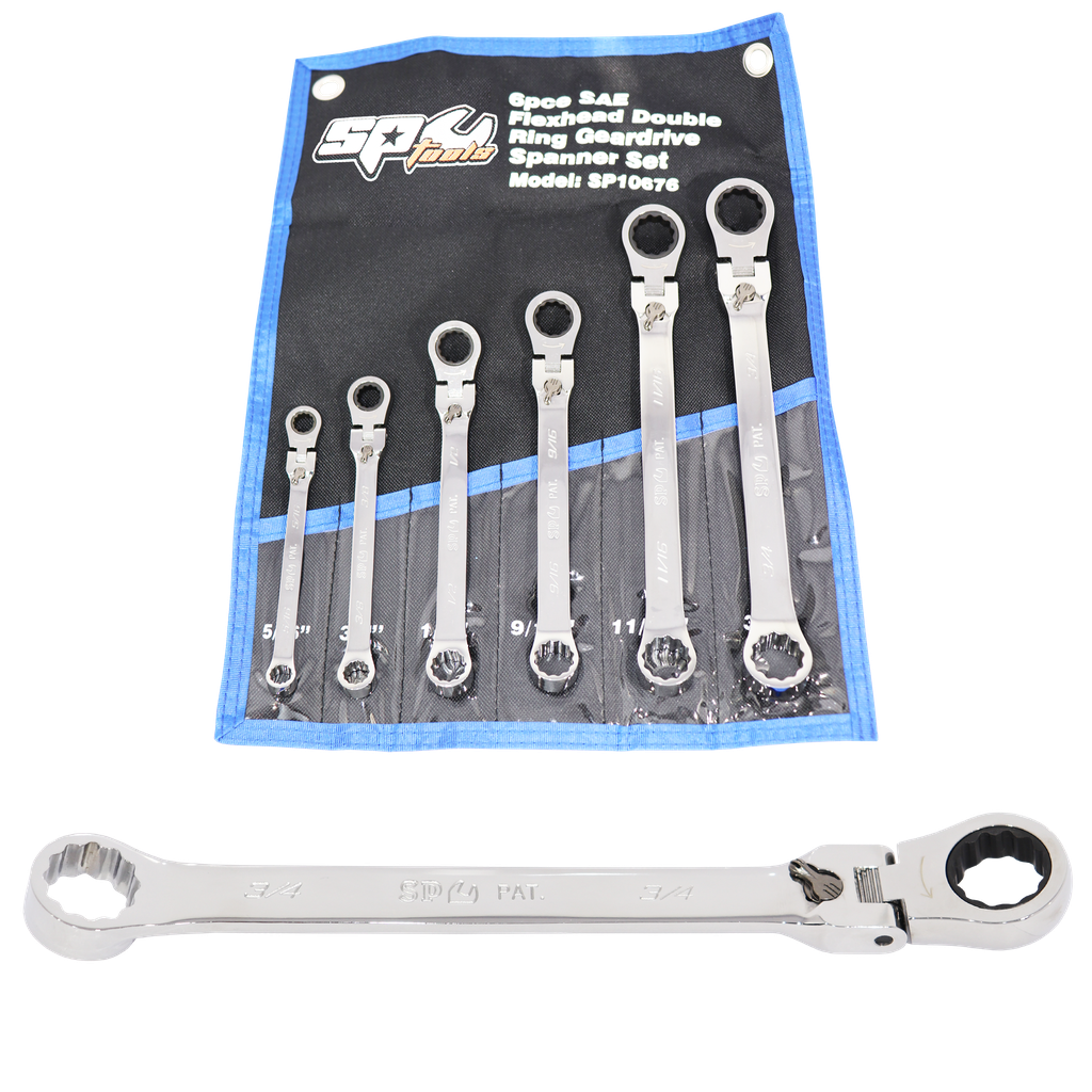 SPANNER SET - DOUBLE RING GEARDRIVE LOCKING FLEX HEAD 6PC SAE