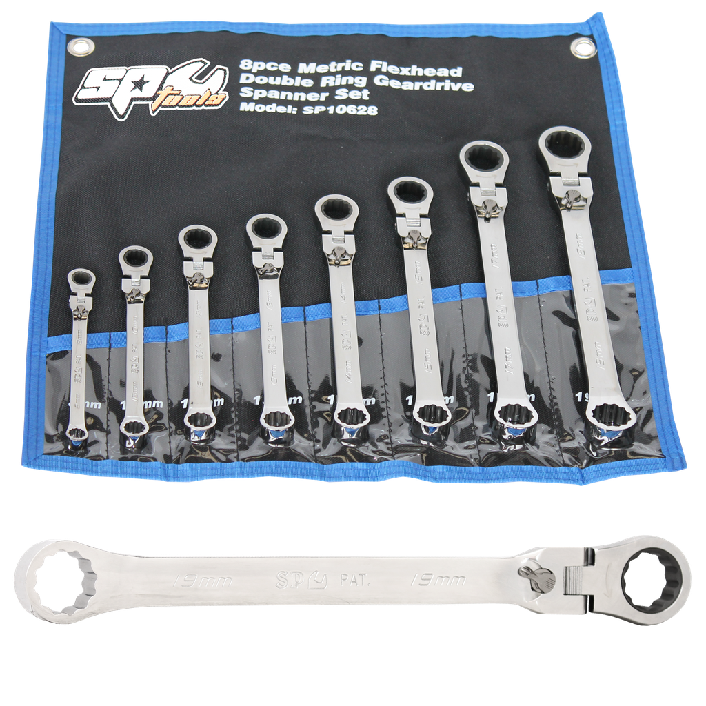 [SP10628] SPANNER SET - DOUBLE RING GEARDRIVE LOCKING FLEX HEAD 8PC METRIC