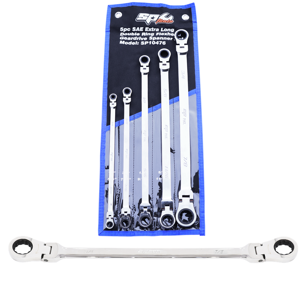 SPANNER SET - EX LONG FLEX DOUBLE RING 72T GEARDRIVE 5PC SAE