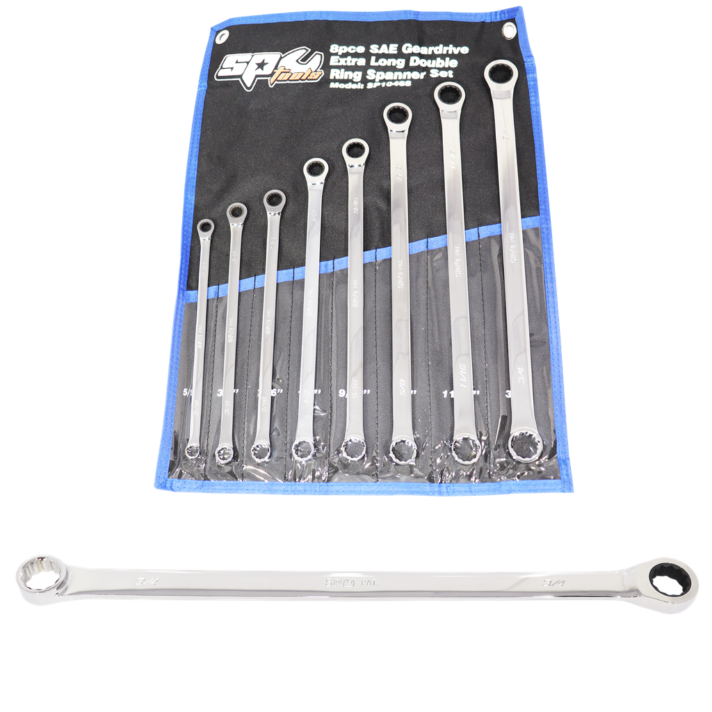 [SP10468] SPANNER SET - DOUBLE BOX GEARDRIVE RING EXTRA LONG SAE 8PC