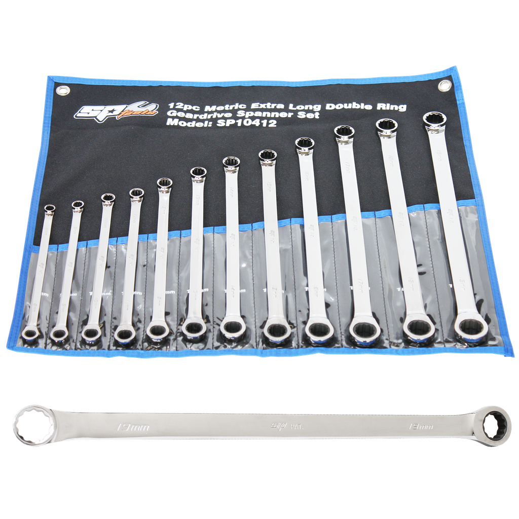 SPANNER SET - DOUBLE BOX GEARDRIVE RING EXTRA LONG METRIC 12PC