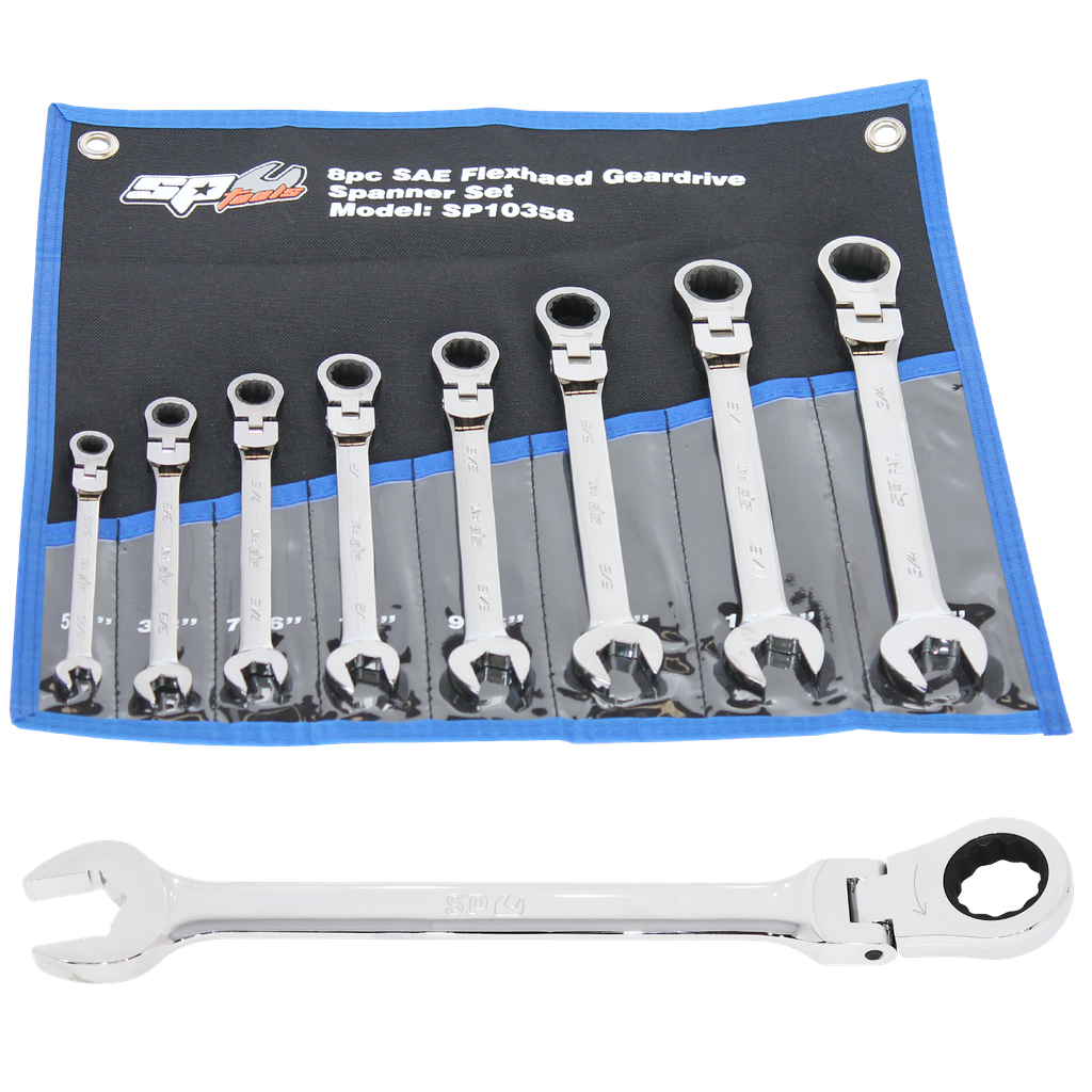 SPANNER SET - ROE GEARDRIVE/QUAD DRIVE FLEX HEAD SAE 8PC
