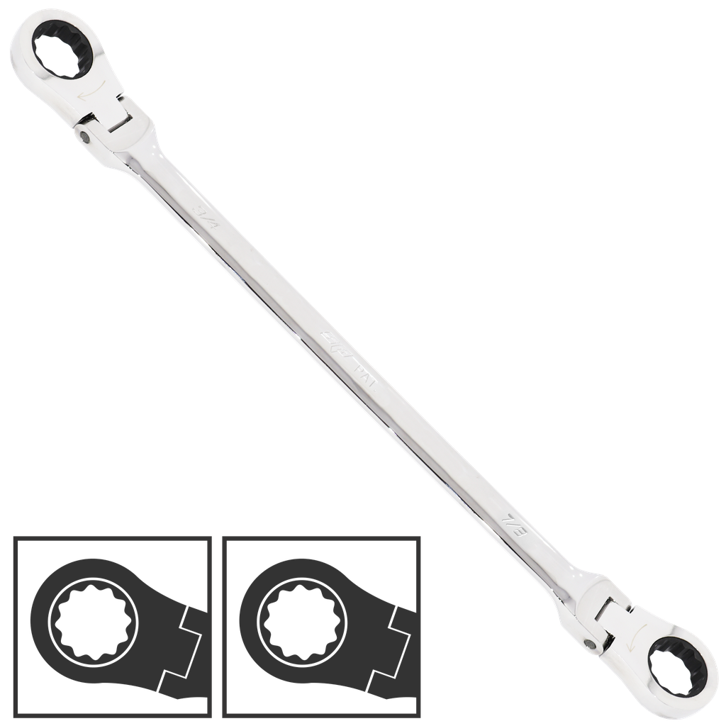 SPANNER EX LONG FLEX DOUBLE RING STAND OUT GEARDRIVE 3/8X7/16"