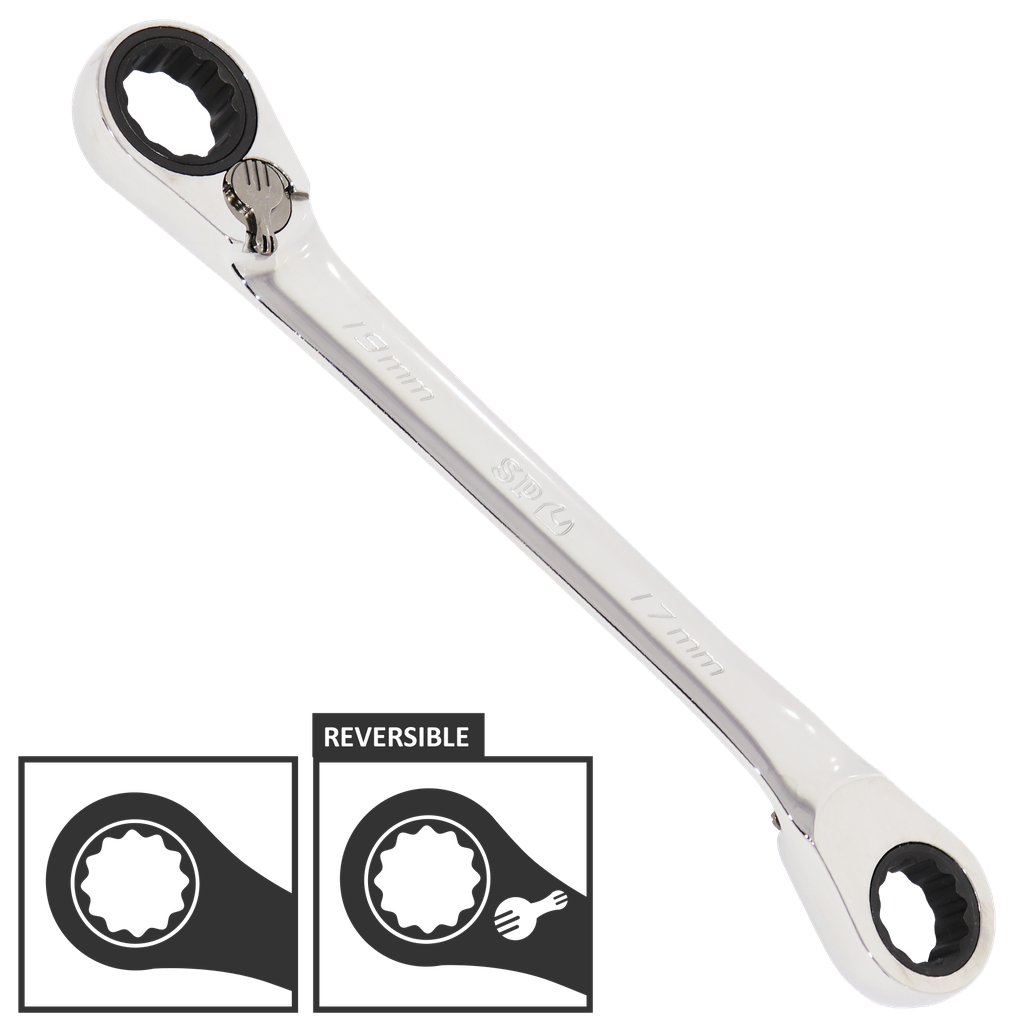 [SP17608] SPANNER DOUBLE RING REVERSIBLE GEARDRIVE METRIC 8MM X 9MM