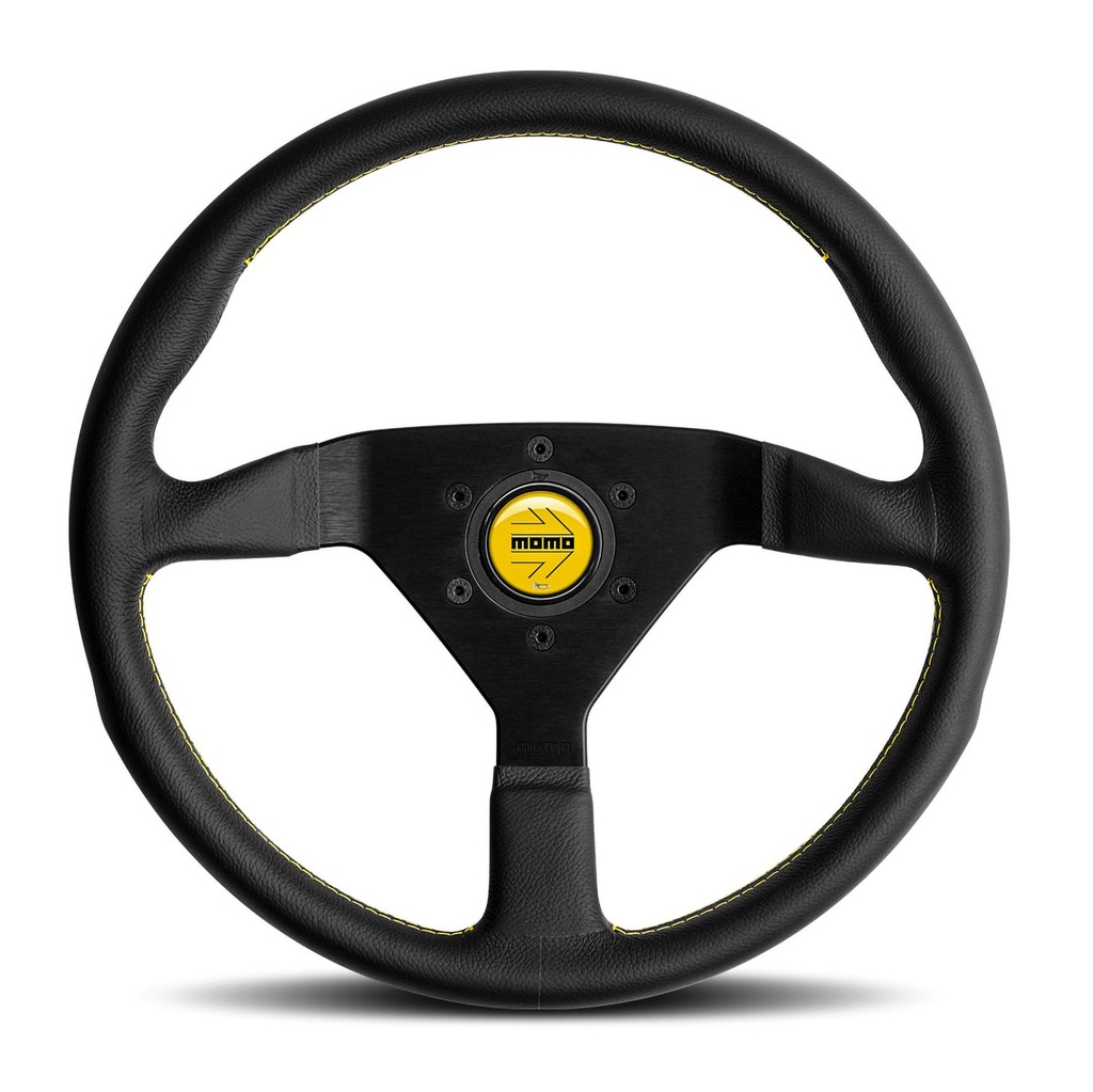 [2014410-2244147] Momo Montecarlo Steering Wheel (350mm, Black Leather Yellow Stitching)