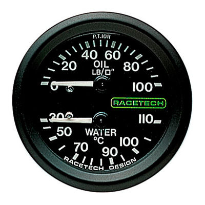 [247035-1927264] Racetech Oil Pressure - Water Temperature Dual Gauge (12ft, 1/8 BSP Nipple (Flat Seat))