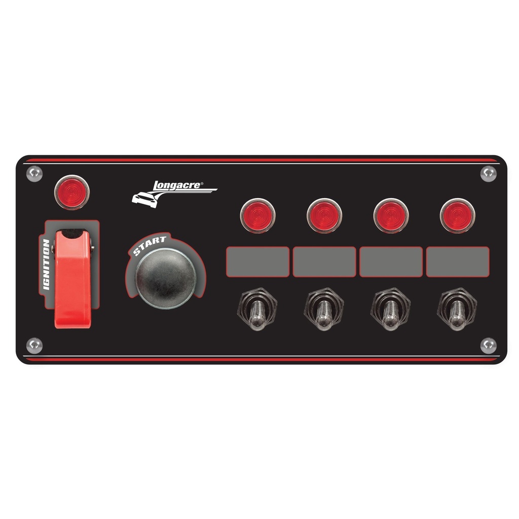 [LON44869] Longacre Black Ignition Switch Panel With Flip Up Cover & 4 Accessory Switches