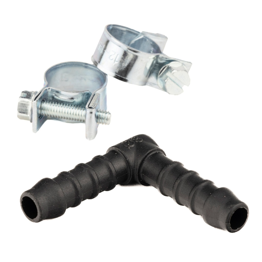 [7001108-3811365] Demon Tweeks Plastic 90 Degree Elbow Hose Joiner (3mm - No Clips)