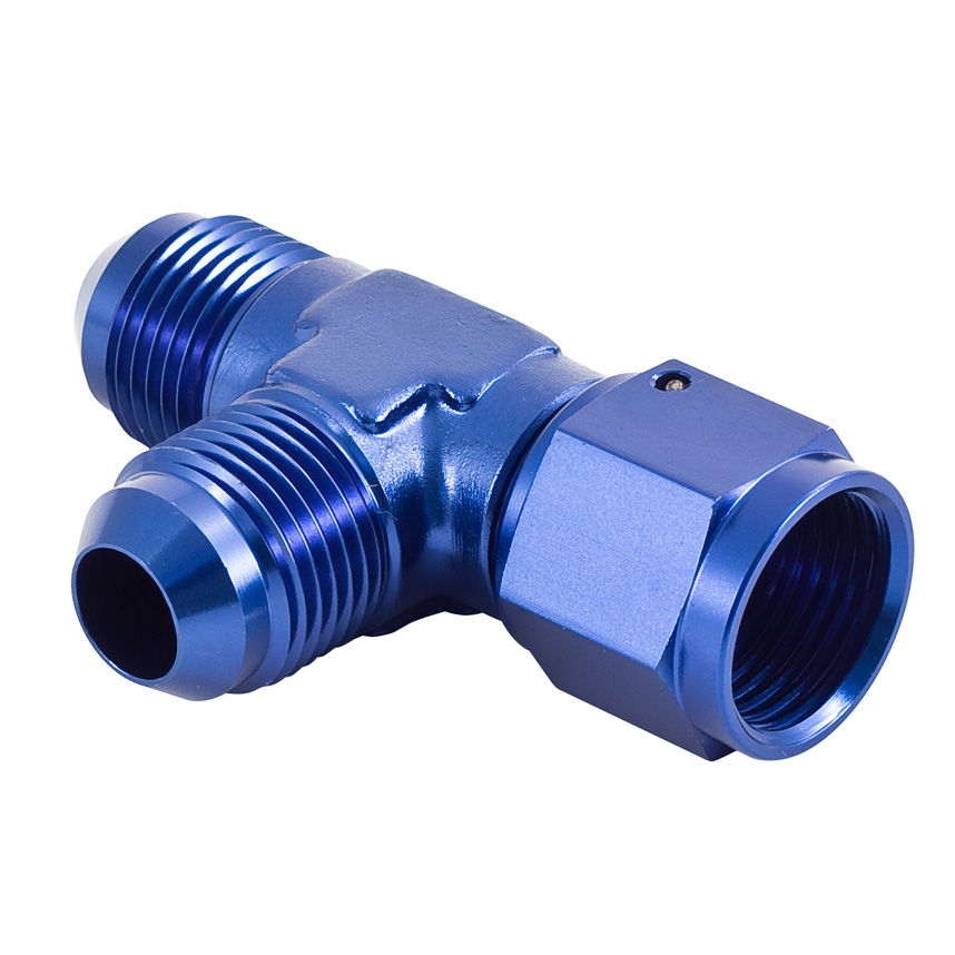 [268396-2290584] Automotive Plumbing Solutions Adaptor Tee Swivel Female Run On With Two Male Threads (Black, -6 JIC (9/16x18))
