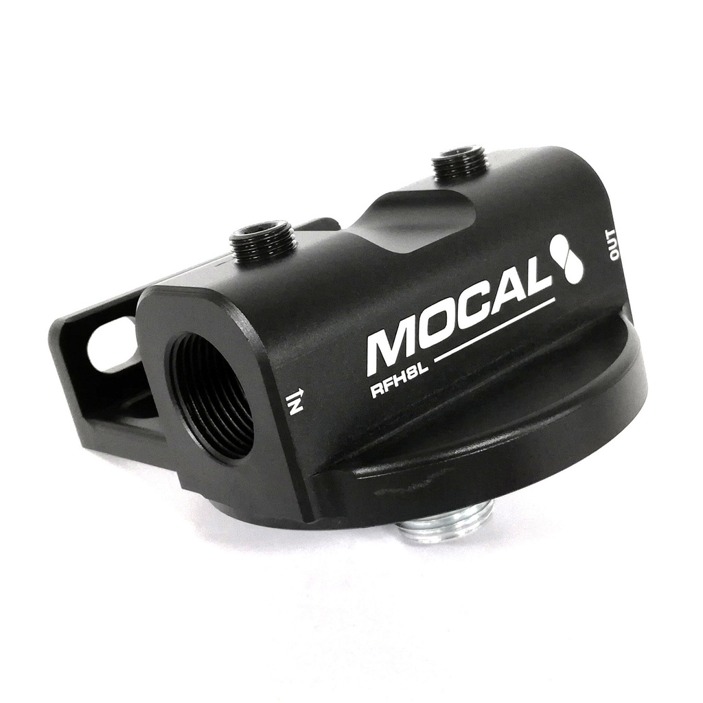 [7002080-3872443] Mocal Billet Remote Oil Filter Head - In Line Ports (Left To Right, 13/16 Inch UNF)