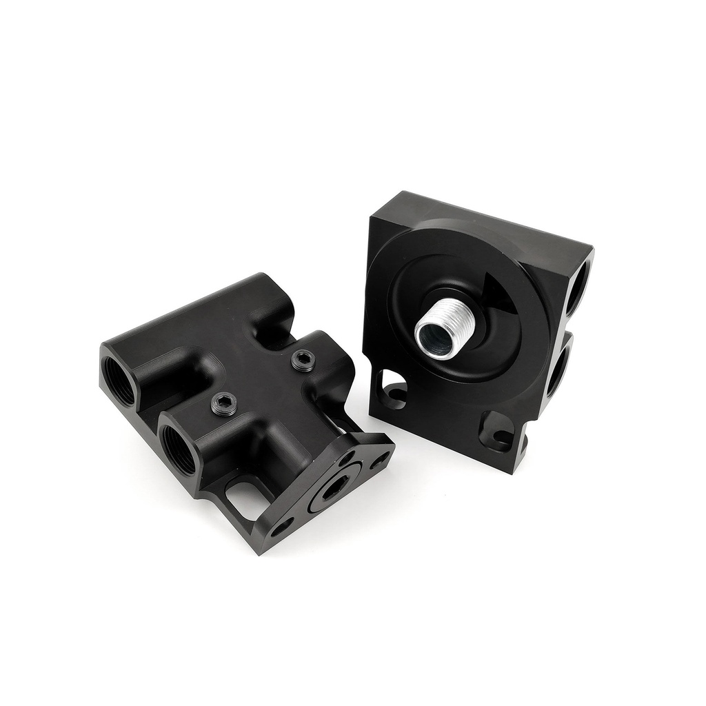 [7002078-3872423] Mocal Billet Remote Oil Filter Head With Thermostat (Left To Right, 13/16 Inch UNF)